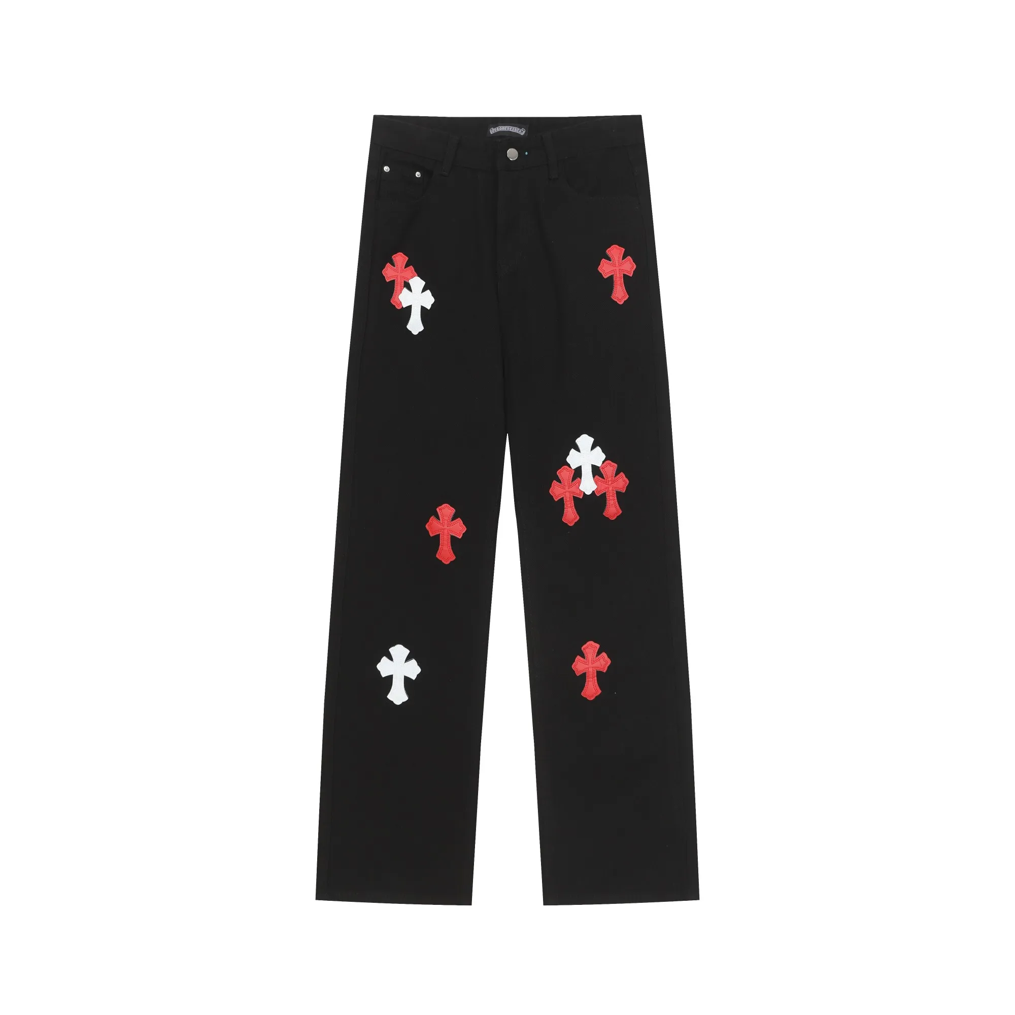 P270 Chrome Hearts/Chrome Hearts 25ss classic colored leather cross washed color cloth denim trousers for men and women Color: Picture color Size: 28-36